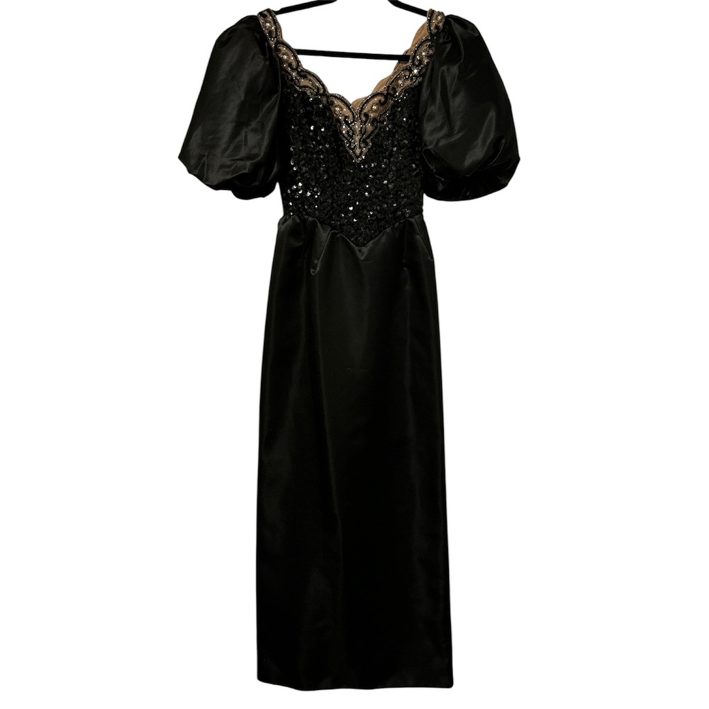 NWT Vintage Mike Benet Black Sequined Formal Gown 80s Prom Dress Beaded